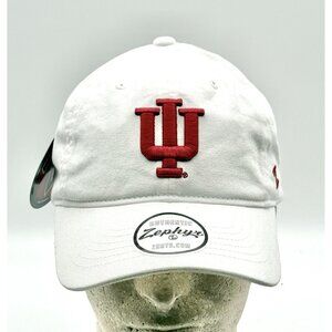 Indiana Hoosiers White/Red Stitched Logos Zephyr Adjustable Strap back Hat NWT